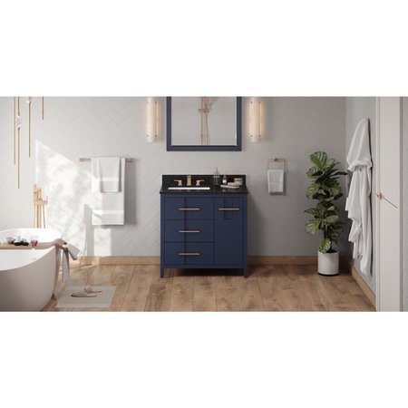 JEFFREY ALEXANDER 36In. Hale Blue Katara Vanity, Left Offset, Black Granite Vanity Top, Undermount Rectangle Bowl VKITKAT36BLBGR